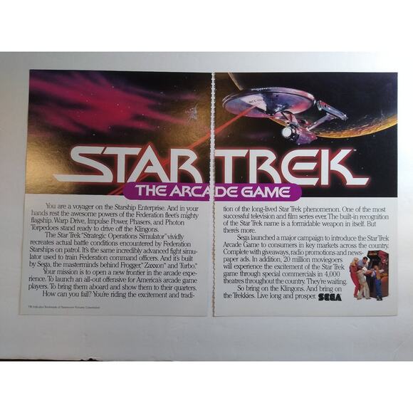 1983 Sega Star Trek Arcade Game Promo Flyer Vintage Collectible DETACHED SHEETS - Picture 2 of 2